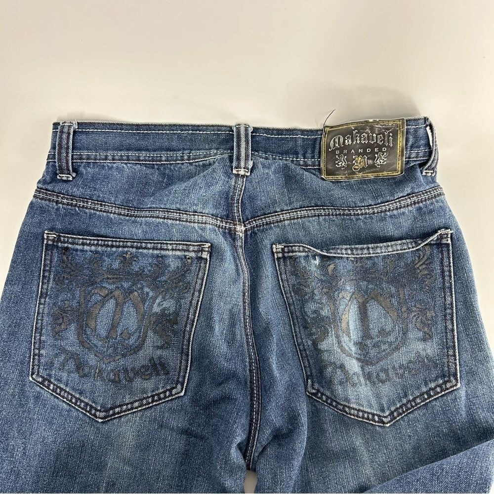 Vintage Makaveli Jeans Men 32x31 Blue Y2K Baggy 2000s Grunge Embroidered Hip Hop - Picture 7 of 10